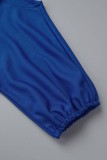 ロイヤル ブルー カジュアル ソリッド バンデージ パッチワーク オブリーク カラー A ライン ドレス