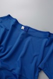 Королевские синие повседневные однотонные платья в стиле пэчворк с косым воротником