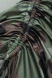 Kamouflage sexigt tryck Patchwork Slit Spaghetti Strap Sling Dress Klänningar