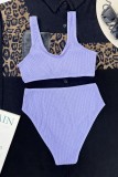 Purple Sexy Solid Bandage Backless Swimwears (With Paddings)