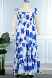 Paarse casual print patchwork off-shoulder lange jurk Grote maten jurken