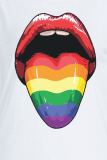 Grijze casual Street Lips bedrukte T-shirts met O-hals en patchwork