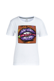 Svarta Casual Daily Lips Printed Patchwork O Neck T-shirts