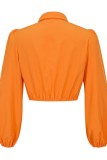 Oranje casual effen patchwork-tops met kraag en kraag