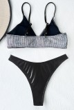 Silber Schwarz Sexy Patchwork rückenfreie Kontrast-Badebekleidung (mit Polsterungen)