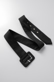 Patchwork sólido casual negro con cinturón con cuello en V Vestidos