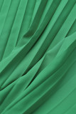 Зеленый Повседневные однотонные Пэчворк О-образный вырез Длинный рукав Из двух частей