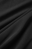 Zwarte sexy effen patchwork asymmetrische schuine kraag lange jurkjurken