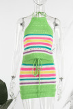 Зеленый сексуальный бинт с выдолбленной лоскутной лямкой на шее без рукавов из двух частей