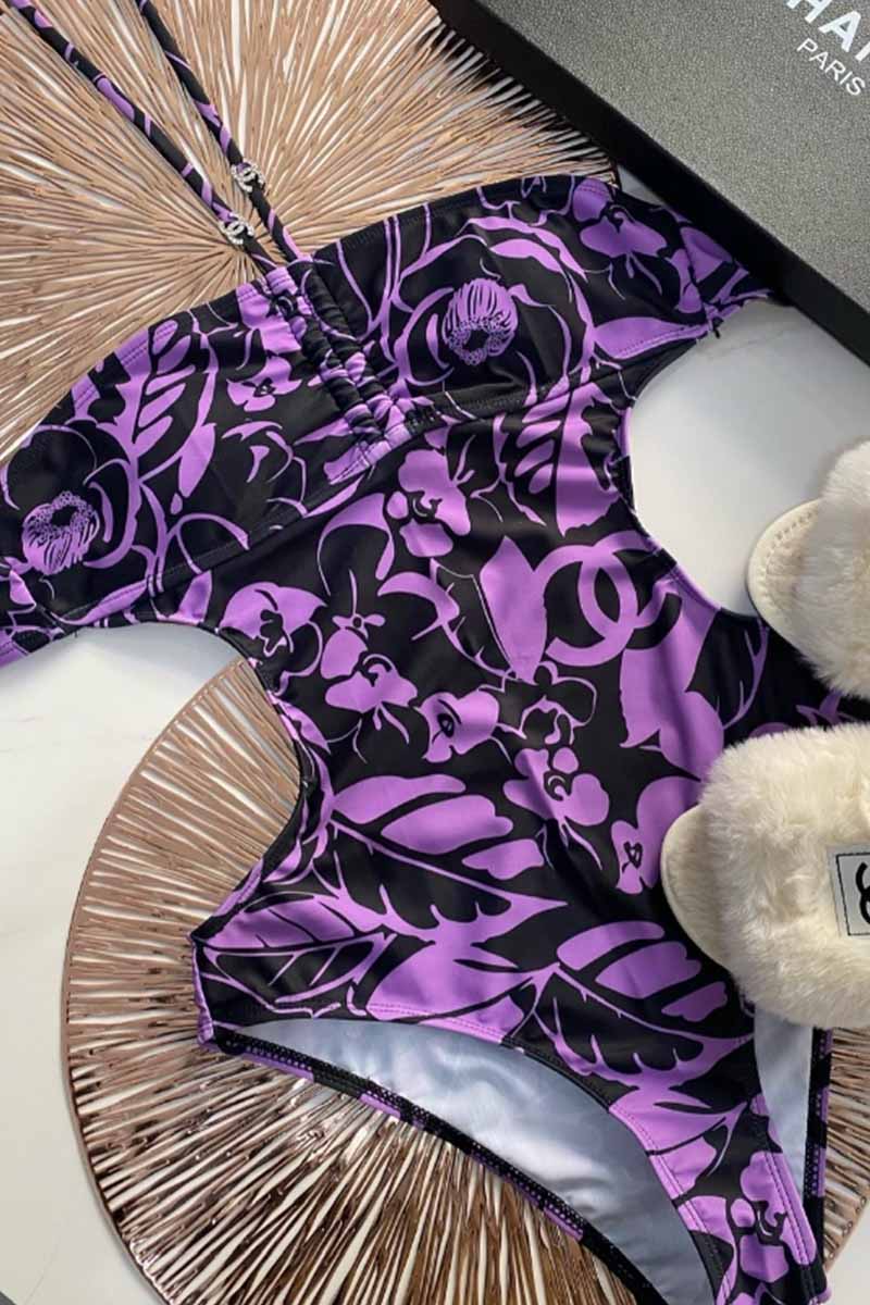 

Purple Sexy Print Draw String Swimwears