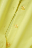 Falda de pastel con cuello vuelto de patchwork sólido informal amarillo Vestidos de talla grande