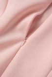 Vestidos evasê lisos elegantes e decote em patchwork rosa casual elegante