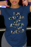 Grijs Casual T-shirts met dagelijkse print en patchwork Letter O-hals