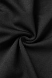 Vestidos preto casual patchwork sólido com cinto decote em V