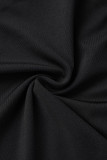 Negro sexy patchwork borla contraste cuello oblicuo sin mangas dos piezas