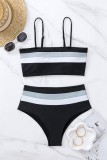 Black Sexy Striped Print Patchwork Backless Swimwears (With Paddings)