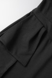 Robe Longue Col Oblique Asymétrique Patchwork Solide Noir Sexy Robes