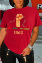 Rote lässige Patchwork-O-Hals-T-Shirts mit Vintage-Print