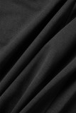 ブラック カジュアル ソリッド パッチワーク ベルト V ネック ドレス