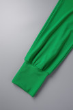 Green Casual Solid Hollowed Out Two Pieces Long Sleeve Blouse Tops And Pants Sets