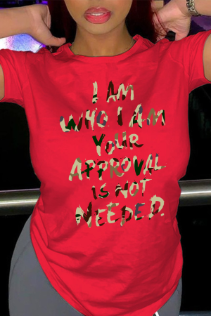 Rood Casual T-shirts met dagelijkse print met patchwork Letter O-hals