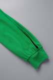 Verde casual sólido vazado manga longa duas peças