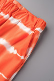 Оранжевый Повседневный принт Пэчворк Уздечка O-образный вырез С короткими рукавами Из двух частей