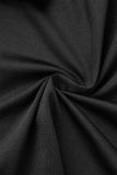 Черный сексуальный сплошной бинт без спинки асимметричный с круглым вырезом без рукавов из двух частей