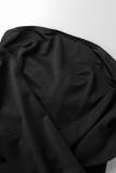 Vestidos preto casual patchwork sólido com cinto decote em V