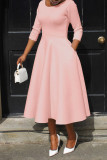 Розовые повседневные элегантные однотонные платья в стиле пэчворк с круглым вырезом