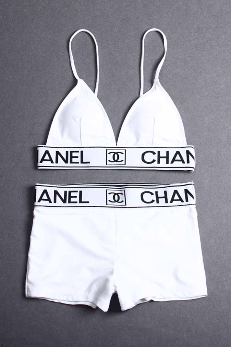 

White Sexy Print Patchwork Letter Swimwears