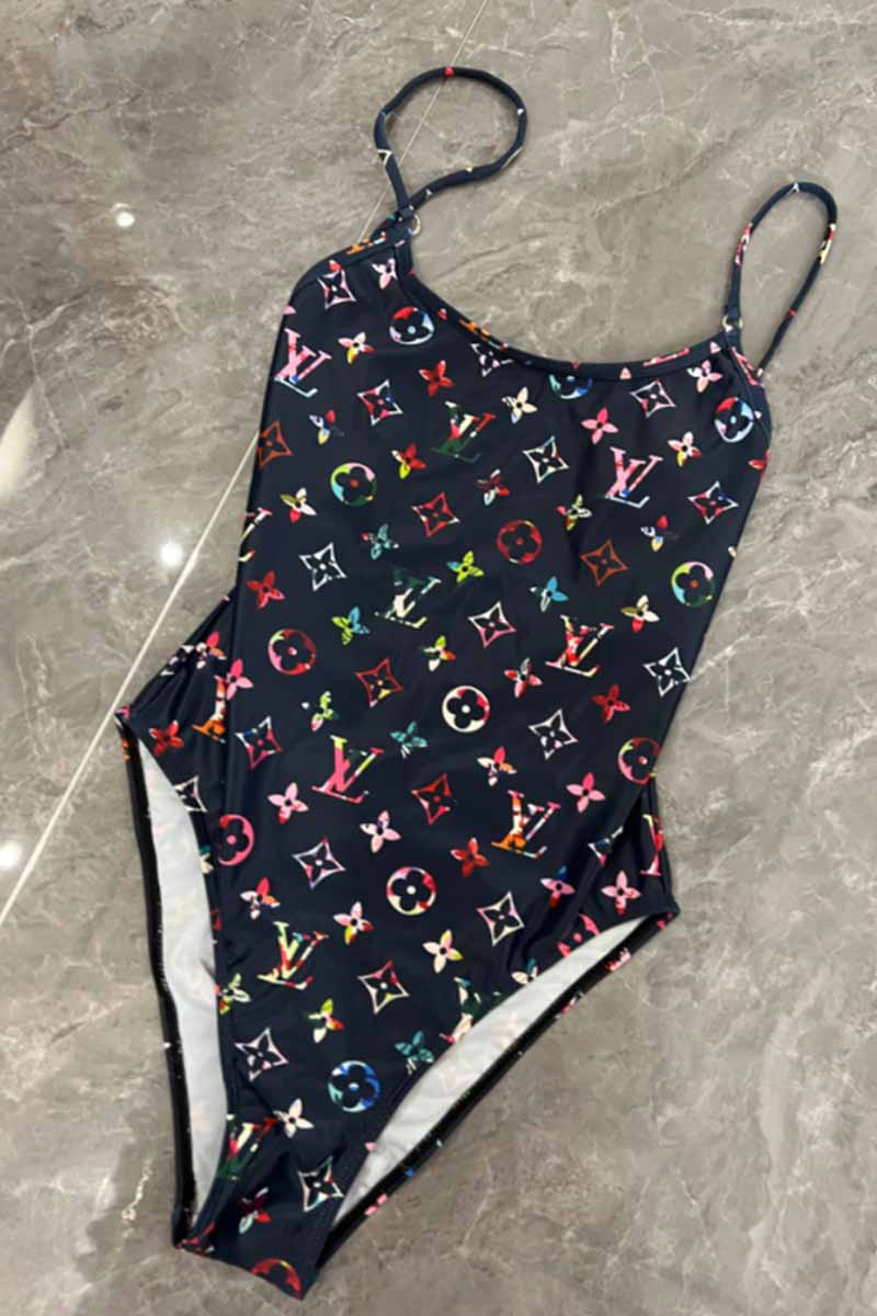 

Black Sexy Letter Print Bandage Backless Swimwears