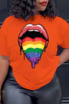 Orange Street Lips bedrukte patchwork T-shirts met ronde hals