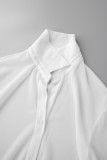 Blanco sexy sólido patchwork botones transparente cuello vuelto manga larga dos piezas (sin ropa interior)