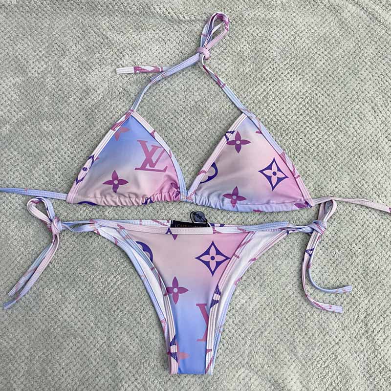 

Blue Pink Sexy Letter Bandage Swimwears