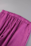 Rose violet décontracté solide gilets pantalons col rond grande taille deux pièces