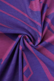 Пурпурный Повседневный принт Классический О-образный вырез Длинный рукав Из двух частей