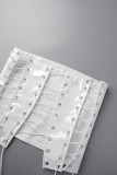 Tops asymétriques patchwork évidés en bandage solide blanc sexy