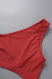 Rode sexy sportkleding effen patchwork gleuf schuine kraag mouwloos twee stukken