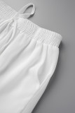 Wit sexy effen patchwork knopen doorzichtige kraag lange mouw tweedelig (zonder ondergoed)