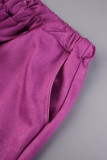 Розовые фиолетовые повседневные однотонные жилеты Брюки с круглым вырезом Плюс размер Две части