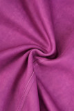 Rose violet décontracté solide gilets pantalons col rond grande taille deux pièces