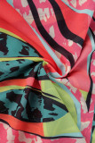 Tops de talla grande de cuello alto de patchwork con estampado informal multicolor