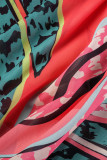 Tops de talla grande de cuello alto de patchwork con estampado informal multicolor