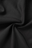 Schwarze, lässige, solide Patchwork-Jumpsuits mit geradem Gürtel und schmalen Webkanten und Spaghettiträgern