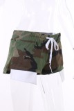 Camouflage Casual Camouflage Print Patchwork Skinny Mid Waist Konventionella shorts med heltryck