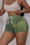 Pantaloncini stampati convenzionali a vita alta basici con stampa casual verde
