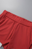 Red Sexy Sportswear Solid Patchwork Fessura Colletto obliquo Senza maniche Due pezzi