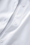 Белые повседневные однотонные уздечки с разрезом и отложным воротником с длинным рукавом из двух частей