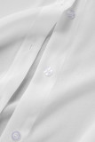 Weiß Sexy Solide Patchwork-Knöpfe Durchsichtiger Umlegekragen Langarm Zweiteiler (Ohne Unterwäsche)